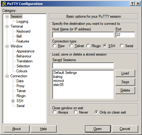 putty configuration window